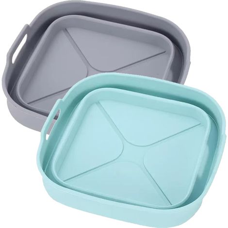 Moule Silicone Air Fryer Accessoire, 2 Pièces Panier Moule pour Friteuse à Air Chaud Réutilisable Airfryer Pot Plat Carré Pliable (1/5)