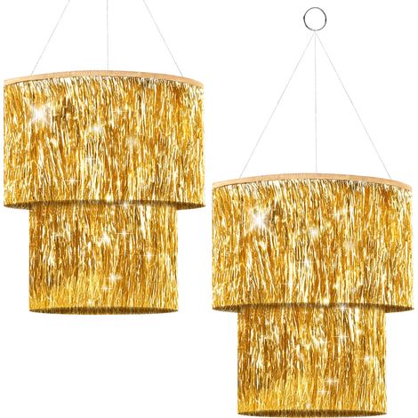 2PCS Fringe Tinsel Tassel Ombre-lampe en feuille iridescente lustre décoration plafond lampe Tassel Ombre-lampe pour Graduation Ball Party Or (1/5)