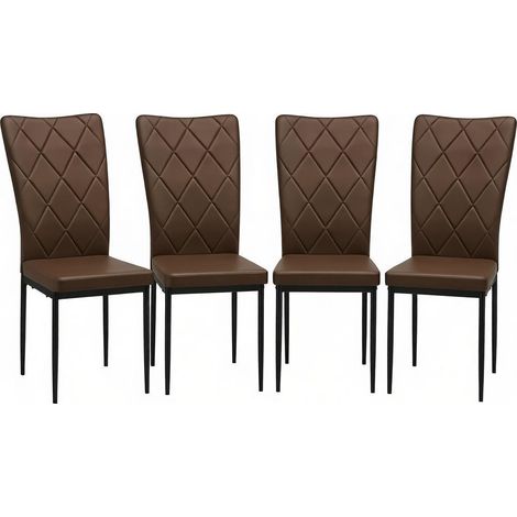 GagaLot de 4 chaises de salle à manger élégantes, dossier haut, similicuir vintage et métal, marron foncé (1/5)