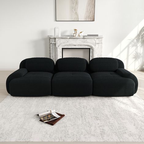 Canapé de esquina modular de pana negra, sin montaje, sin estructura y base antideslizante