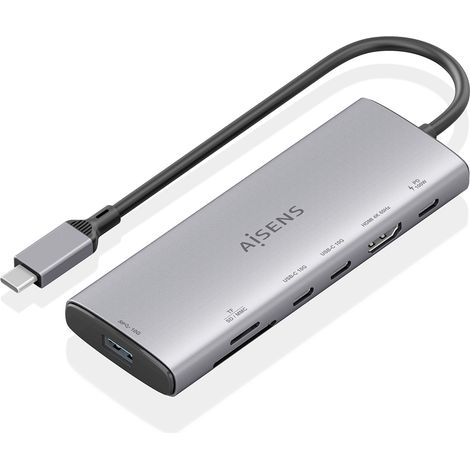 AISENS - USB-C DOCK 7 EN 1, USB-C A 1xHDMI, 1xUSB-A 10G, 2xUSB-C 10G, 1xSD, 1xMICRO SD, 1xUSB-C PD 100W, GRIS, 20CM