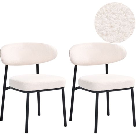 Set of 2 Dining Chairs Off-White Black Iron Legs Armless Protective Caps Modern Minimalism Design Dining Room WINTON