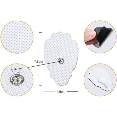 TENS-Pads - 10er-Pack Standard 3,5 mm Snap-On-Anschluss Wiederverwendbare handflächenförmige TENS-Geräte-Elektroden-Pads Ersatz-Pads Selbstklebende TENS-Pad-Einheiten (7,5 x 4,5 cm) (1/5)