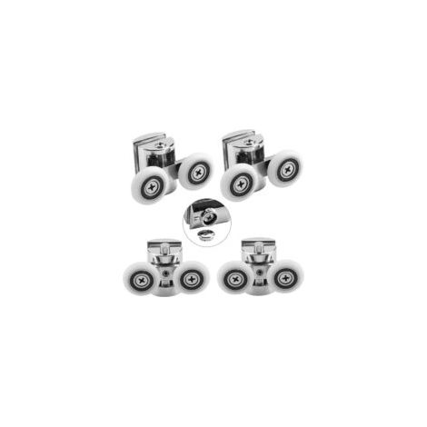 Juego de 4 rodillos dobles para puerta corredera de ducha, 2 ruedas de aleación de zinc de 23 mm de diámetro para baño - Crezuo
