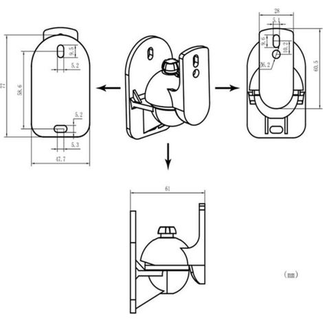 1 support mural universel pour haut-parleur satellite avec pince de fixation avec angle d'inclinaison et rotation réglable (1/4)