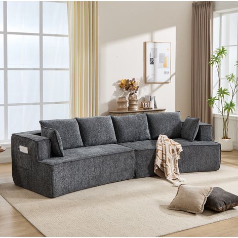 Divano modulare curvo, seduta profonda confortevole, tessuto in velluto a coste, grigio scuro (1/5)