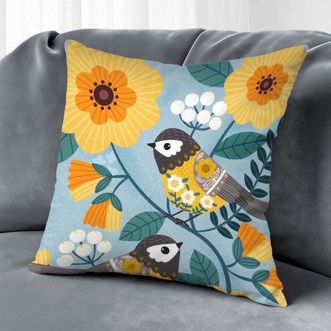 Housse de coussin fleurs printanières, décoration canapé élégant,50×50cm (1/5)