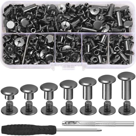 140 Set Vis de Reliure Chicago con Marteau et Tournevis, M5 x 4/5/6/8/10/12/15mm Vis Métal Clou Rivet Bouton Chicago, Rivet a Visser de Remplacement en Métal pour Bricolage, Portefeuille (1/5)
