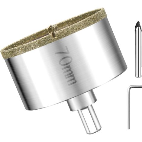 Scie Cloche Diamantée 70 mm Avec Foret Guidage de Centrage Ouvre Trou en Verre Foret Diamant Trepans pour Carrelage Trépan Diamant pour Carrelage, Porcelaine, Verre, granit, Marbre et Céramique (1/5)