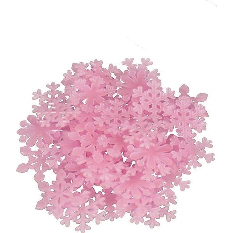 50 autocollants muraux 3D lumineux fluorescents en forme de flocons de neige, à coller sur les fenêtres pour la décoration de Noël, chambre d'enfant ou autre décoration murale.-Pink
