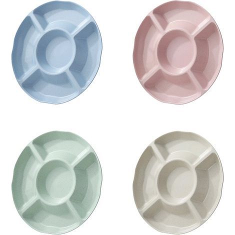 Set de 4 assiettes à apéritif Longziming – 23 cm – 5 compartiments – Bols ronds colorés – Idéal pour la famille et les fêtes – pour les bonbons, les noix et les fruits secs. (1/5)