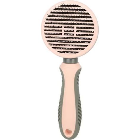Brosse autonettoyante pour animaux, brosse de toilettage à picots droits en acier inoxydable pour chiens et chats, outil de démêlage du sous-poil avec manche ergonomique, rose (1/5)