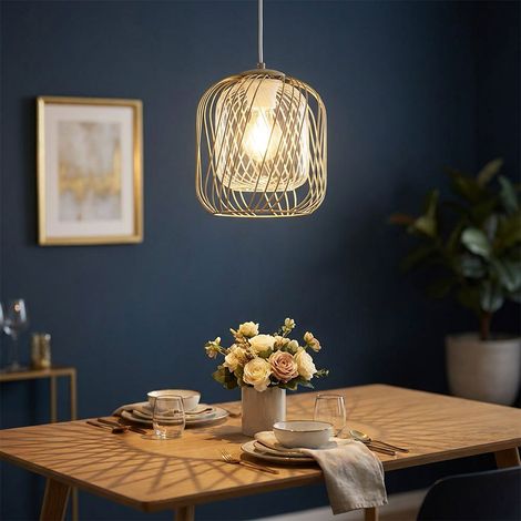 LED Pendelleuchte Hängelampe Esszimmerlampe Wohnzimmer Glas Metall beige H 150cm (1/5)