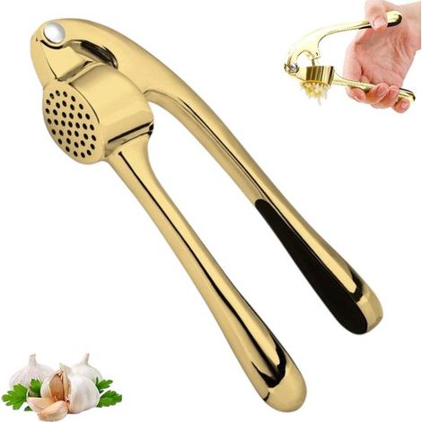 Presse-ail - Presse-ail - Ustensile de cuisine - Presse-herbes - Doré - Presse-ail doré avec poignée antidérapante - Presse-ail en acier inoxydable doré - Presse-ail doré stable (1/5)
