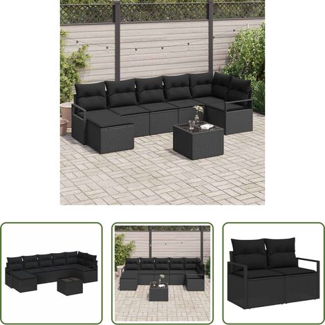 Poly-Rattan - Sofa Set mit Kissen mit Speicher 8 pcs Schwarz Poly-Rattan (1/5)
