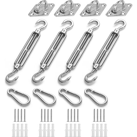 Kit de Fixation pour Voile D'ombrage, Acier Inoxydable Soleil Voile D'ombrage Kit de Fixation pour Triangle et Carré, Rectangle, du Soleil Voile D'ombrage Accessoires de Fixation (1/5)