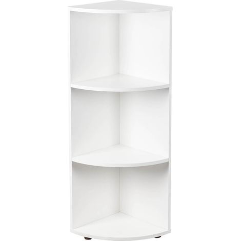 Altobuy – Etagère d'angle 3 niveaux – Structure en panneau de particules – Revêtement mélaminé blanc – Dimensions 34,4 x 33 x H110cm (1/3)