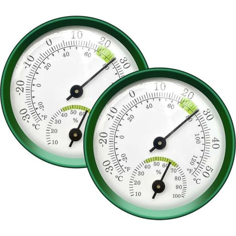 2 thermohygromètres verts adhésifs pour fenêtre, thermomètre analogique extérieur jardin, mesure température et humidité (1/5)