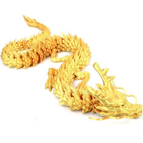 Dragón articulado de cristal impreso en 3D de 45 cm, ideal como juguete antiestrés u objeto decorativo. Perfecto para el hogar, la oficina o coleccionistas. Color dorado.