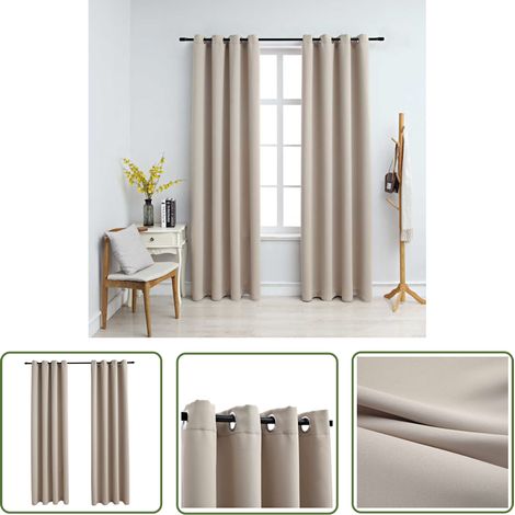 The Living Store Rideaux occultants avec anneaux en métal 2 pcs Beige 140x245 cm - Rideaux Occultants - Rideaux Décoratifs - Rideaux Beige - Rideaux Pour Salon - Rideaux Pour Chambre (1/5)