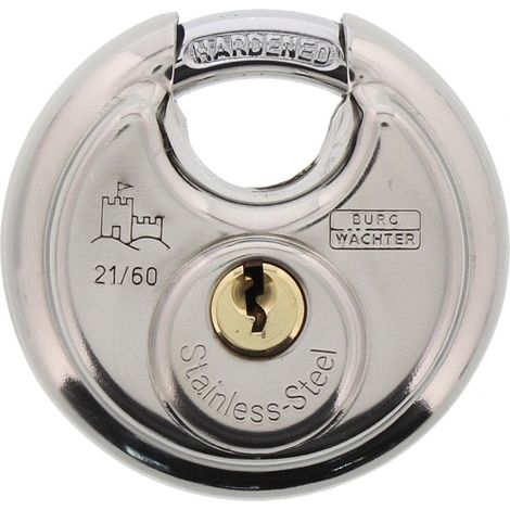 BURG-WÄCHTER Lucchetto antiscasso a disco, Lucchetto con chiave, Spessore arco 8 mm, Struttura acciaio inox, Lucchetto in ottone, Lucchetto antifurto, Circle 21 60