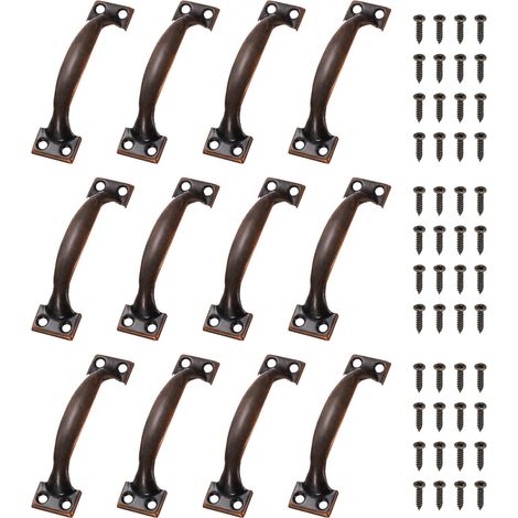 12 Pcs Poignées De Porte, 98mm/3.9-inch Poignée De Tirage Matériel Avec Vis Poignées De Tiroir Vintage Poignées De Portail Courbées Métalliques Pour Meuble Armoire Commode Tiroir (1/5)