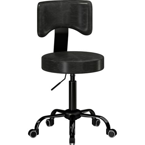 Tabouret à roulettes - tabouret de massage - HOMCOM - hauteur réglable, assise dossier rembourrés - PU - 34,5x34,5x72-87,5cm - noir (1/5)