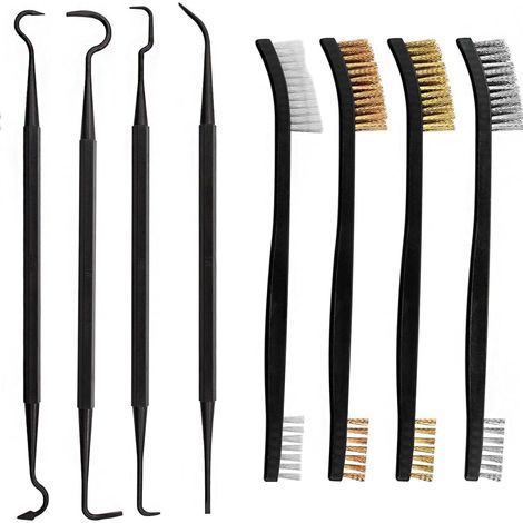 8 Pcs Small Wire Brush Kit - Wire Brushes for Cleaning and Unwinding - With Plastic Bristles, Stainless Steel, Brass, Phosphorous Bronze, Nylon and 4 Double End Hooks (1/5)