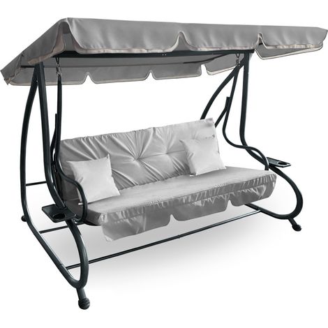 Aga Gartenschaukel 2in1 GRANDLUX Gartenschaukel 3-Sitzer Gartenliege,Schaukel,Gartenbank bis 250 Kg Hellgrau