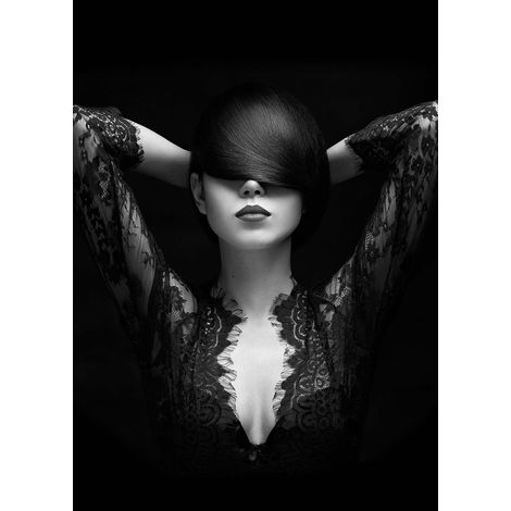 Tableau noir & blanc moderne pour salon | Tableau design portrait de femme pour couloir | Tableau sur toile idéal chambre adulte 0,5 x 0,7 m (1/2)