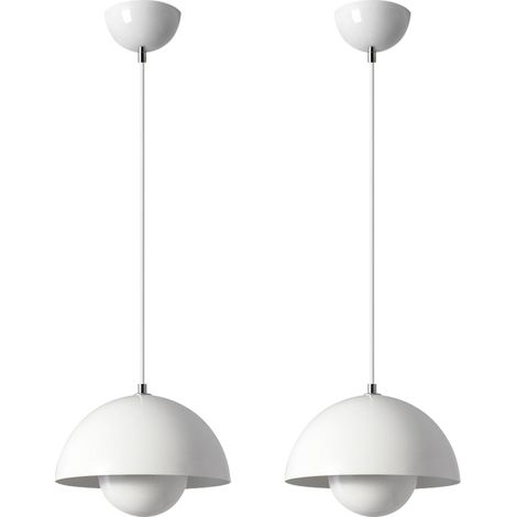 Modern Pendant Light, Metal Shade, 100 cm Adjustable Cable, 23 cm Diameter, White, E27 Bulb, 2PCS (1/5)