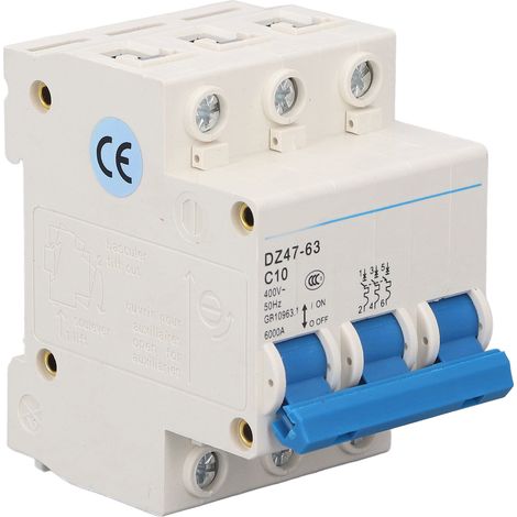 Disjoncteur Magnéto-Thermique 3P 10A Modulaire Rail DIN 400V Protection Surcharge (1/5)