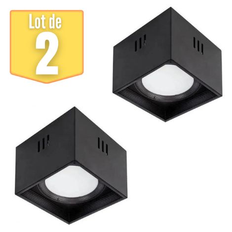 Lot de 2 Plafonniers LED carré 10W 700lm 4200K Noir (1/3)