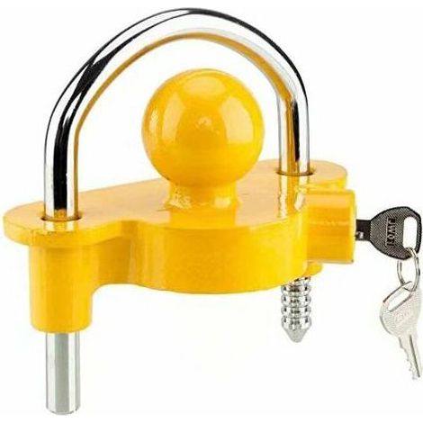 Verrouillage de remorque,Jaune Attelage remorque,Dispositif de sécurité des Caravan,Boule d'attelage Fixations,Antivol de Remorque,Verrou Universel en Acier(1pcs) (1/4)
