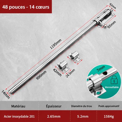 Verrou de porte en acier inoxydable 201 avec trou de cadenas 1,2 m tige 14 mm 201 1.2 14 1,59 kg – Livraison gratuite