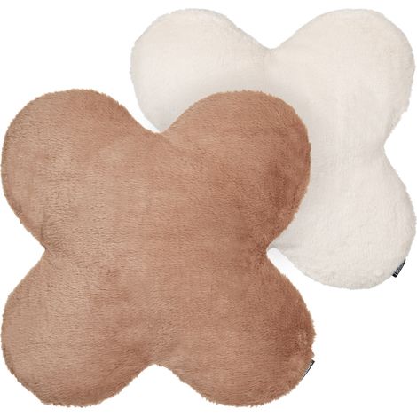 Conjunto de 2 cojines decorativos tejido de poliéster relleno de algodón suave 54 x 54 cm moderno beige y marrón claro Achillea