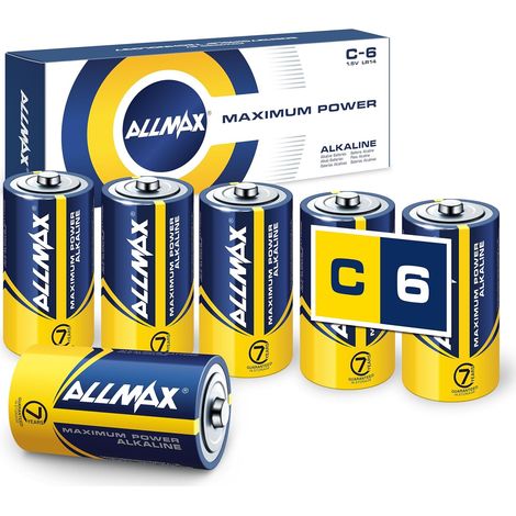 Piles Alcalines Allmax C Baby (LR14) à Puissance maximale (6 pièces) – Durée de Vie Ultra Longue : 7 Ans, étanche, adaptée aux appareils – alimentée par la Technologie EnergyCircle (1,5 Volt). (1/5)