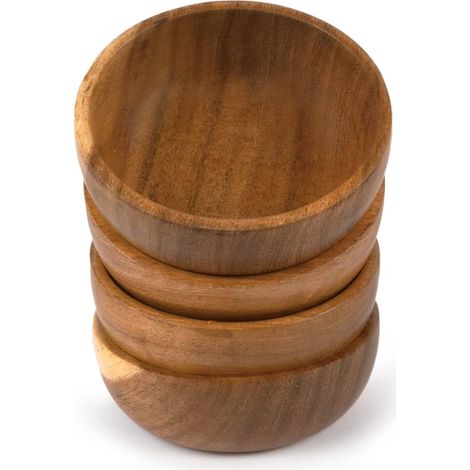 Obstschale/Servierplatte aus Akazienholz – perfekt für die Restaurantdekoration und Ihre Küche (4-teiliges Set) (10 x 6 cm) (1/5)