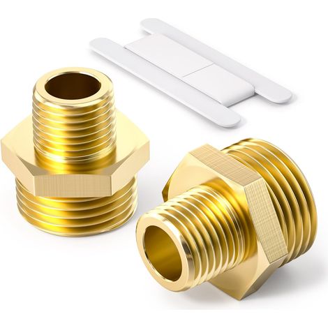 2pcs 1/2" Male to 1/8" Male BSP Brass Thread Hex Socket Reduction Connector for Pipe Connection Conversion (1/5)