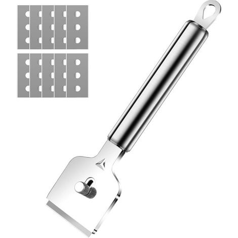 Glasschaber inkl 10 Ersatzklingen Edelstahl-Keramikschaber Glasschaber Kartuschenschaber Kochfeldschaber Backofenglaskeramik zur Reinigung von (1/5)