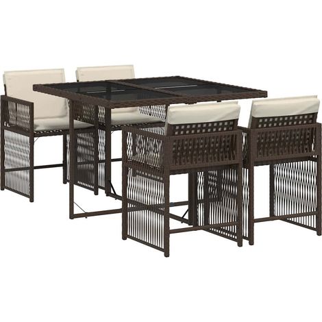 Maison Exclusive - 5-tlg. Garten-Essgruppe mit Kissen Braun Poly