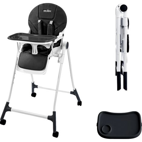 Chaise haute, plateau réglable, support ergonomique, noir (1/2)