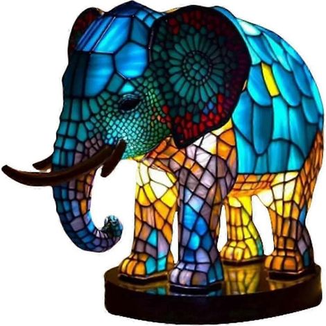 Lampe de table éléphant en résine teintée, veilleuse de table 3D en forme d'animal. (1/5)