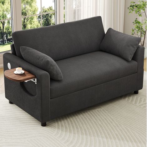 Sofa Schlafsofa ausziehbar Cord Grau mit Tisch HAVRYA (1/5)