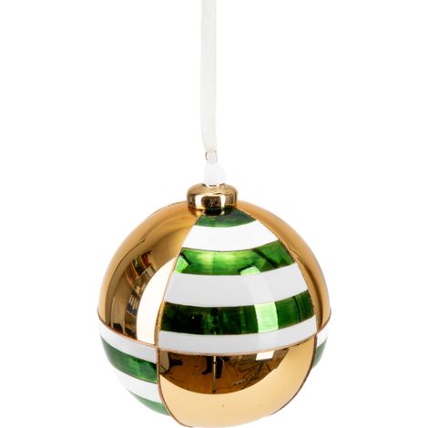 Pallina in vetro colore verde e bianco a fasce per albero di Natale -Ø 8 cm