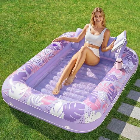Inflatable Mattress 178 x 116 cm for Swimming Pool, Sun Lounger for Adults, Swimming Pool Float, Inflatable Mattress for Adults, Summer Entertainment, Water Party (Purple Flower)purple