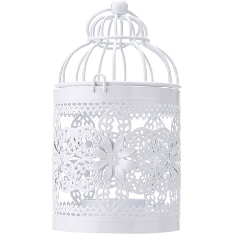 Petite lanterne suspendue en métal en forme de cage à oiseaux, bougeoirs en métal en forme de cage à oiseaux pour table, mariage, fête intérieure ou extérieure, blanc (1/5)