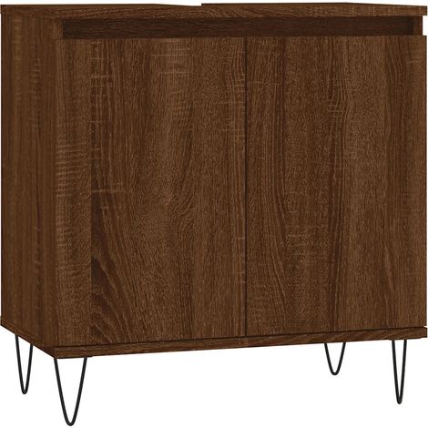 Armoire de bain moderne rangement grand espace 58 x 33 x 60 cm en bois d'ingénierie chêne marron (1/5)