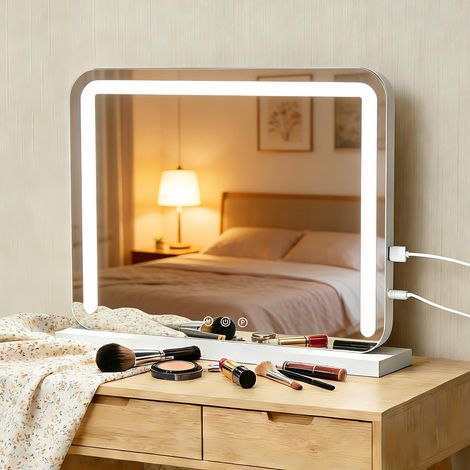 Spiegel mit Beleuchtung Schminktisch 58 x 43cm mit USB Klein Spiegel 3 Farbtemperaturen Tischspiegel für schminktisch, Wandspiegel mit Licht für Badezimmer