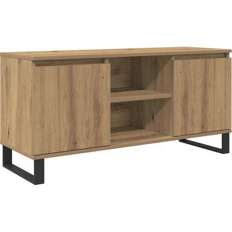 Mueble TV rectangular moderno de 104 x 35 x 50 cm con baldas seguras estilo minimalista en madera noble roble artesanal 020052767 (1/5)